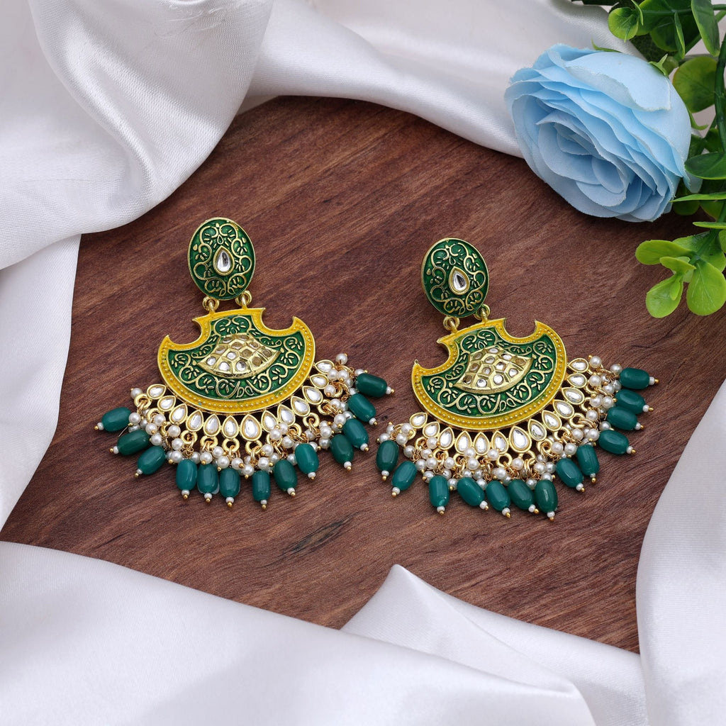 Green Color Mint Meena Earrings Created For Graceful Traditional Styling With Fresh Hues