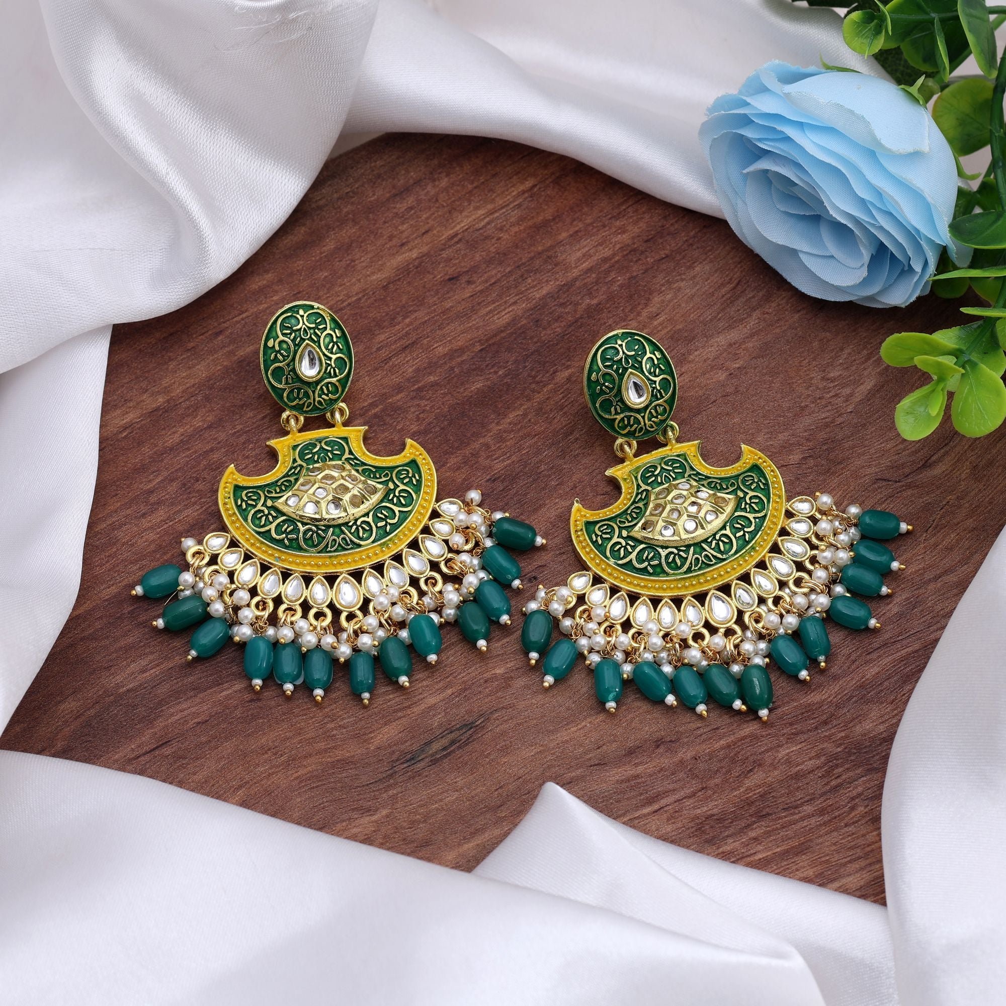 Green Color Mint Meena Earrings Created For Graceful Traditional Styling With Fresh Hues