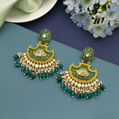 Green Color Mint Meena Earrings Created For Graceful Traditional Styling With Fresh Hues