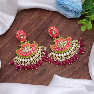 Rani Color Mint Meena Earrings Showcasing Royal Tones With Detailed Enamel Craftsmanship