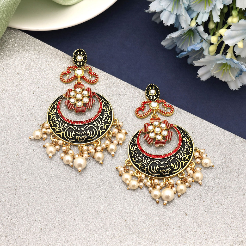 Black Color Mint Meena Earrings Offering Dramatic Contrast With Traditional Enamel Artistry