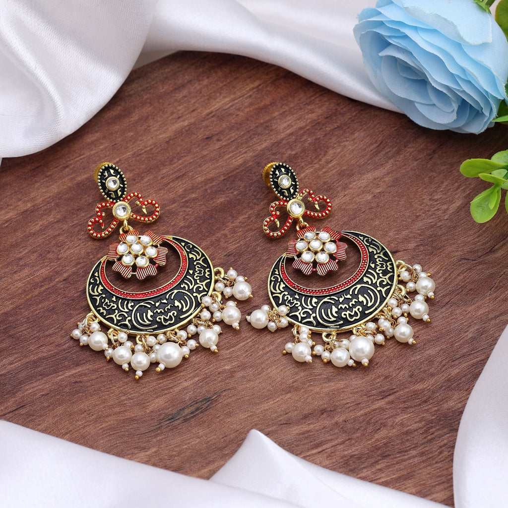 Black Color Mint Meena Earrings Offering Dramatic Contrast With Traditional Enamel Artistry