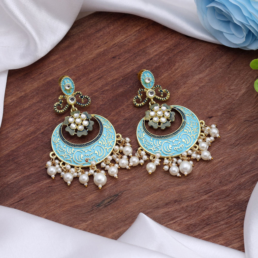 Firozi Color Mint Meena Earrings Crafted To Highlight Refreshing Elegance In Festive Wear