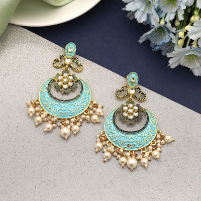 Firozi Color Mint Meena Earrings Crafted To Highlight Refreshing Elegance In Festive Wear