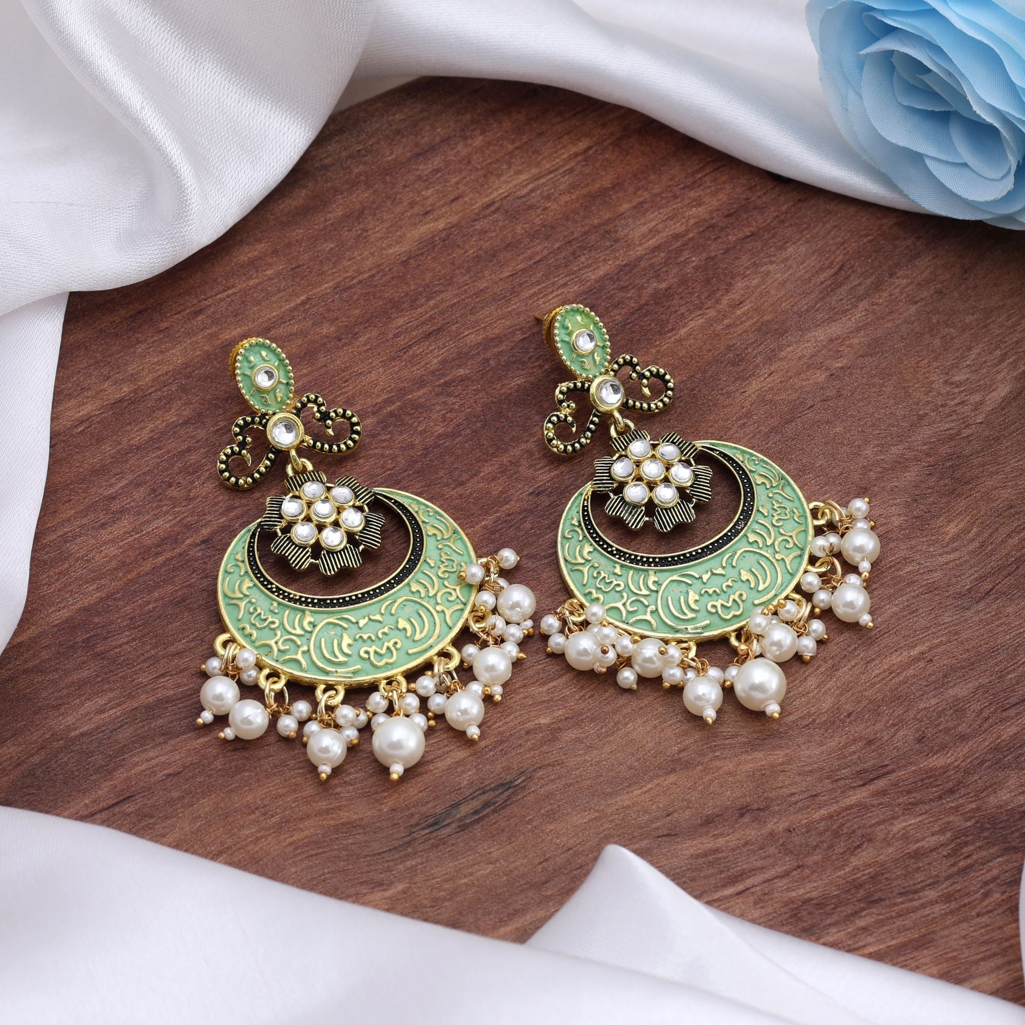 Parrot Green Color Mint Meena Earrings Designed For Lively Ethnic Fashion Statements