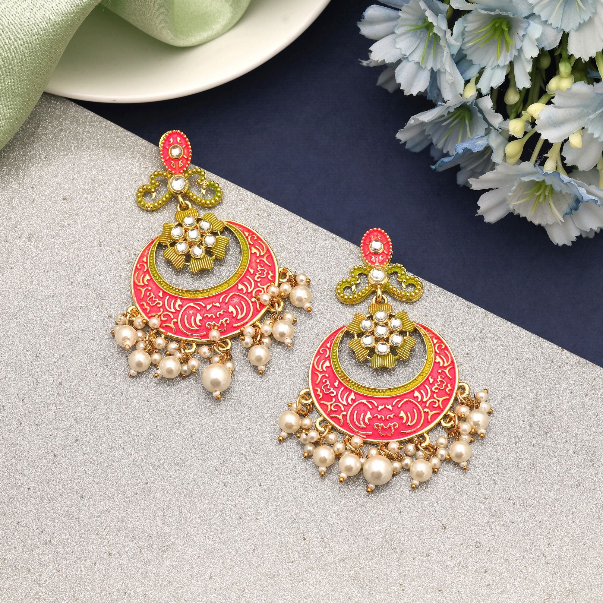 Rani Color Mint Meena Earrings Created For Regal Ethnic Elegance And Celebrations