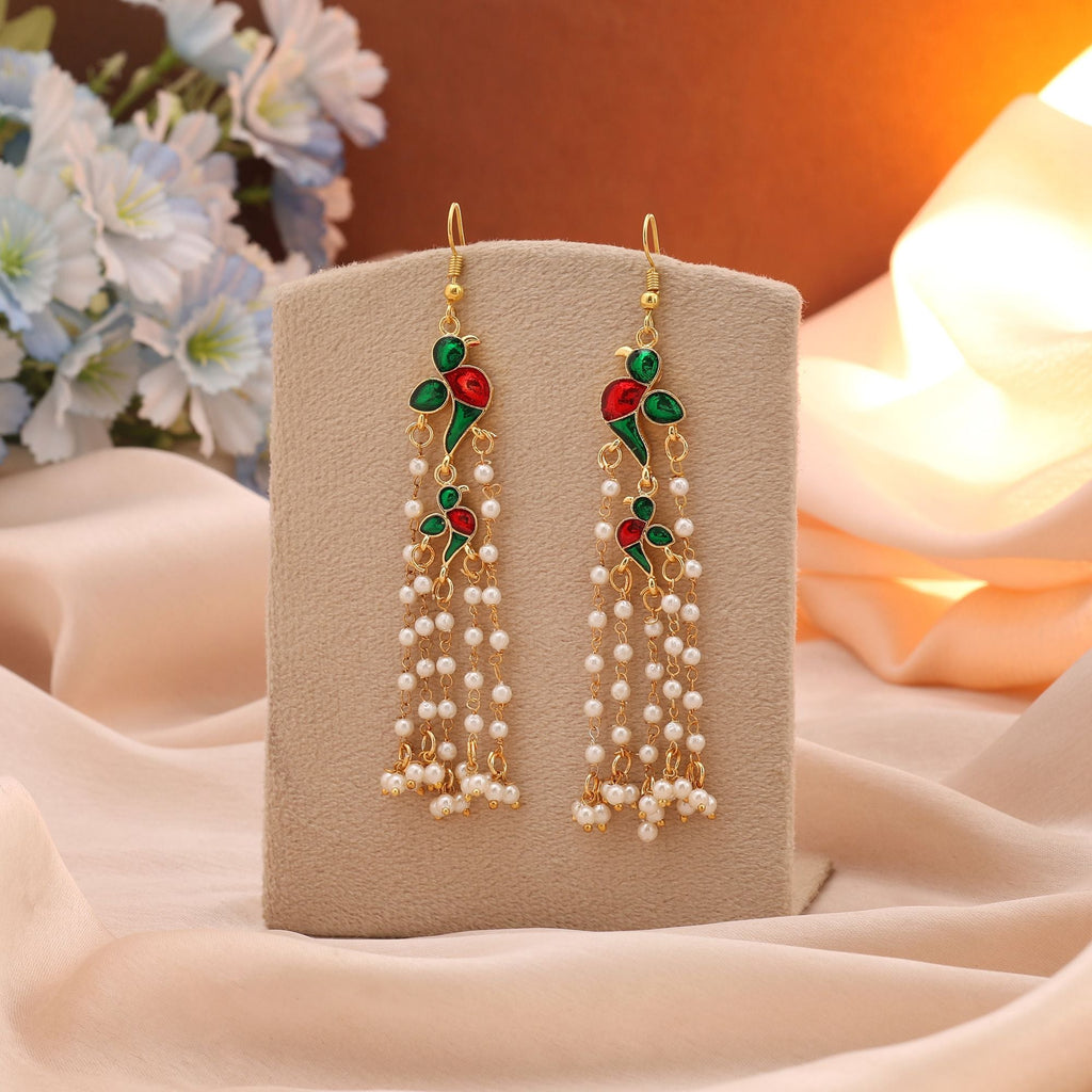 Green Detailed Meenakari Earrings