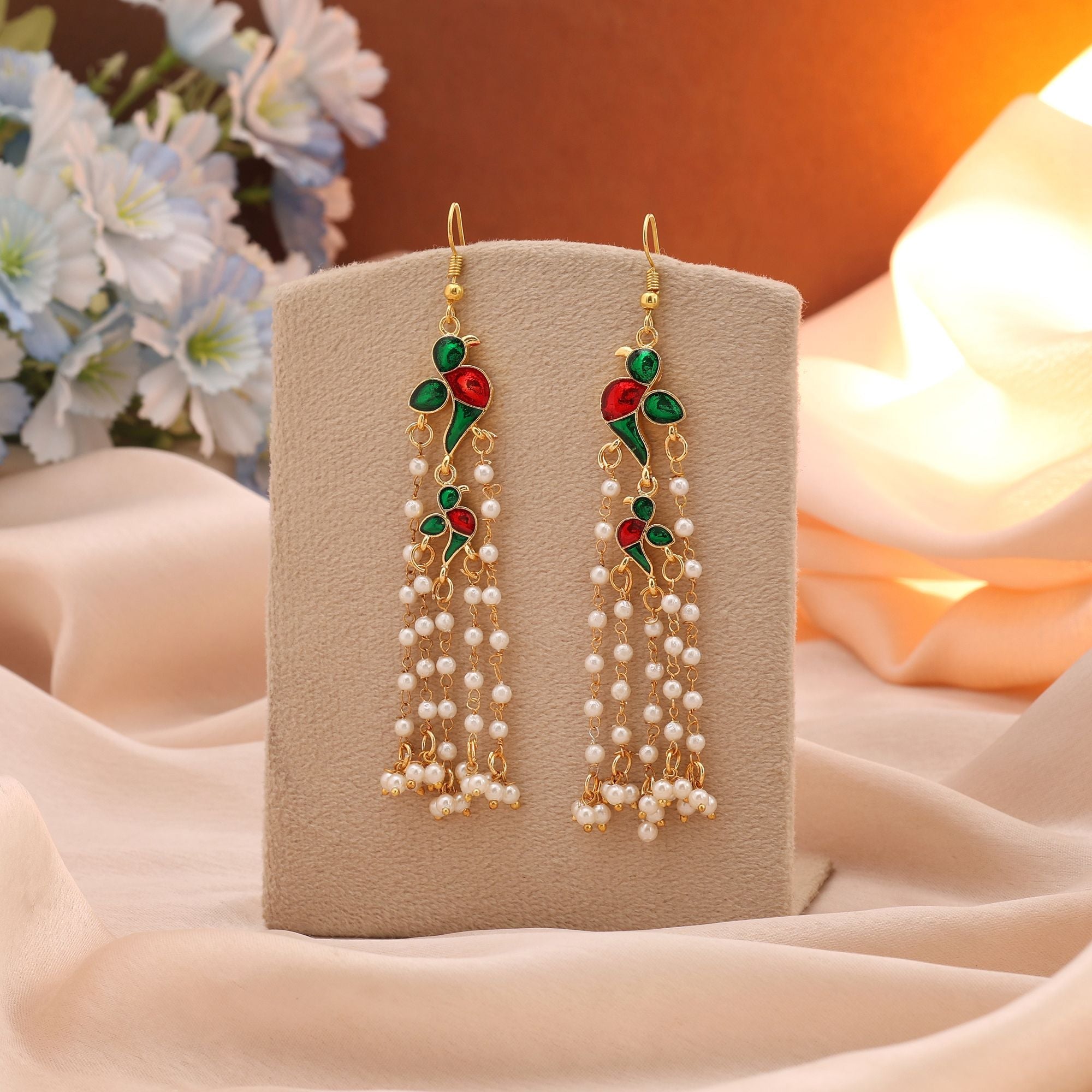 Green Detailed Meenakari Earrings