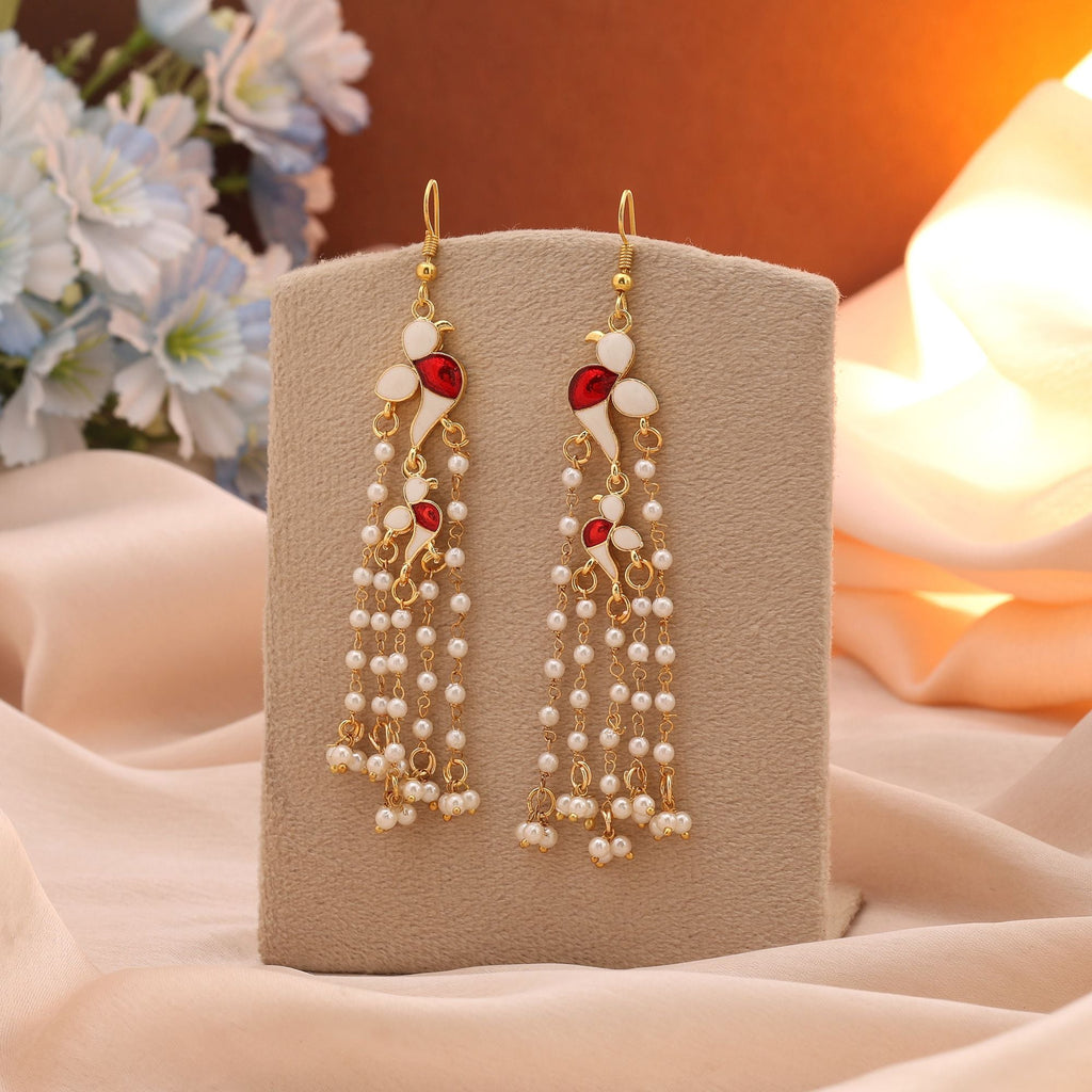 White Classic Meenakari Earrings