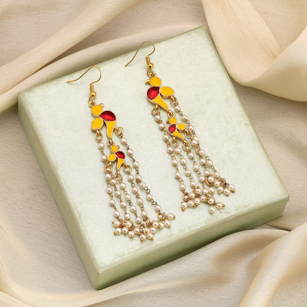 Yellow Meenakari Ethnic Earrings