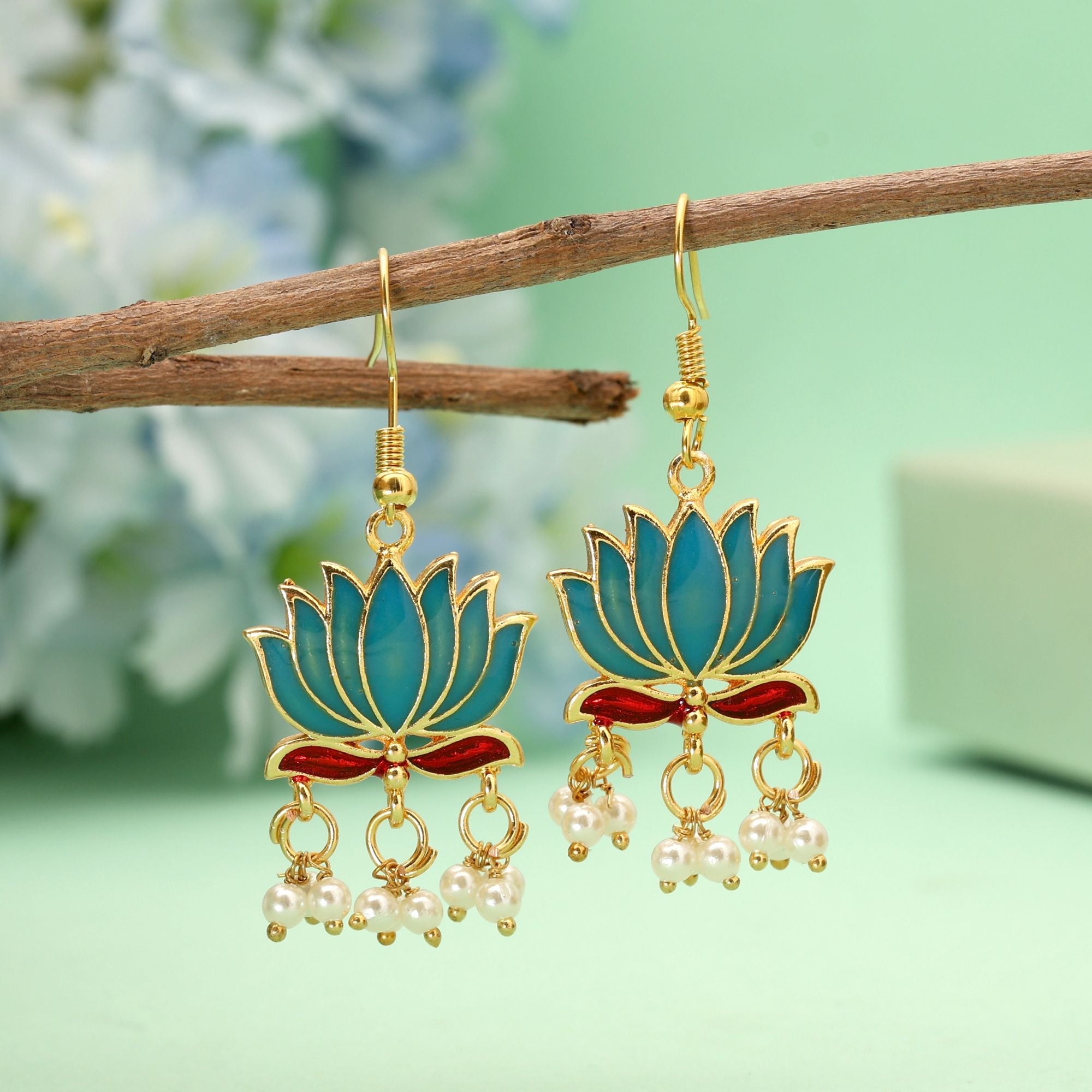 Firozi Traditional Meenakari Earrings