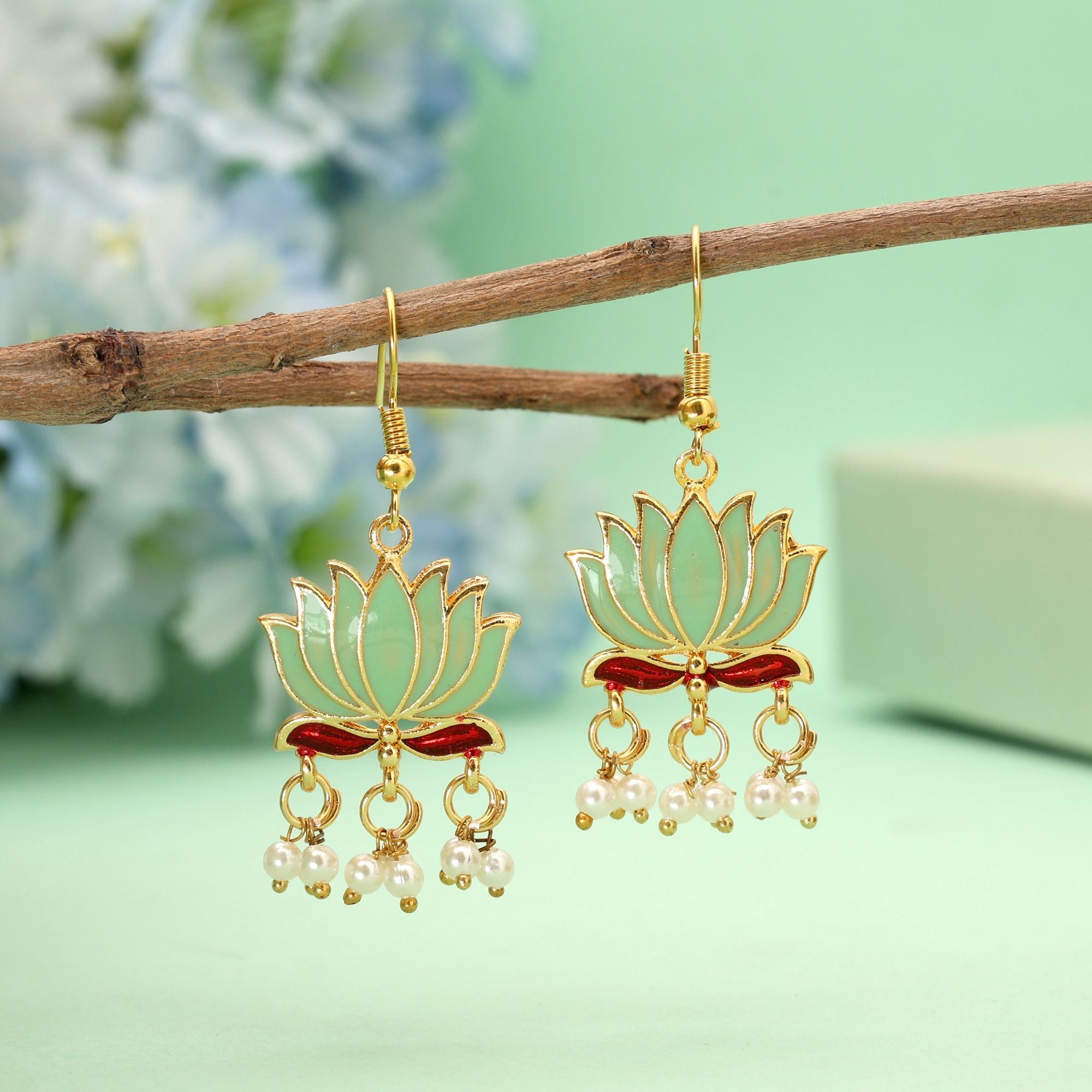 Pista Green Pastel Meenakari Earrings