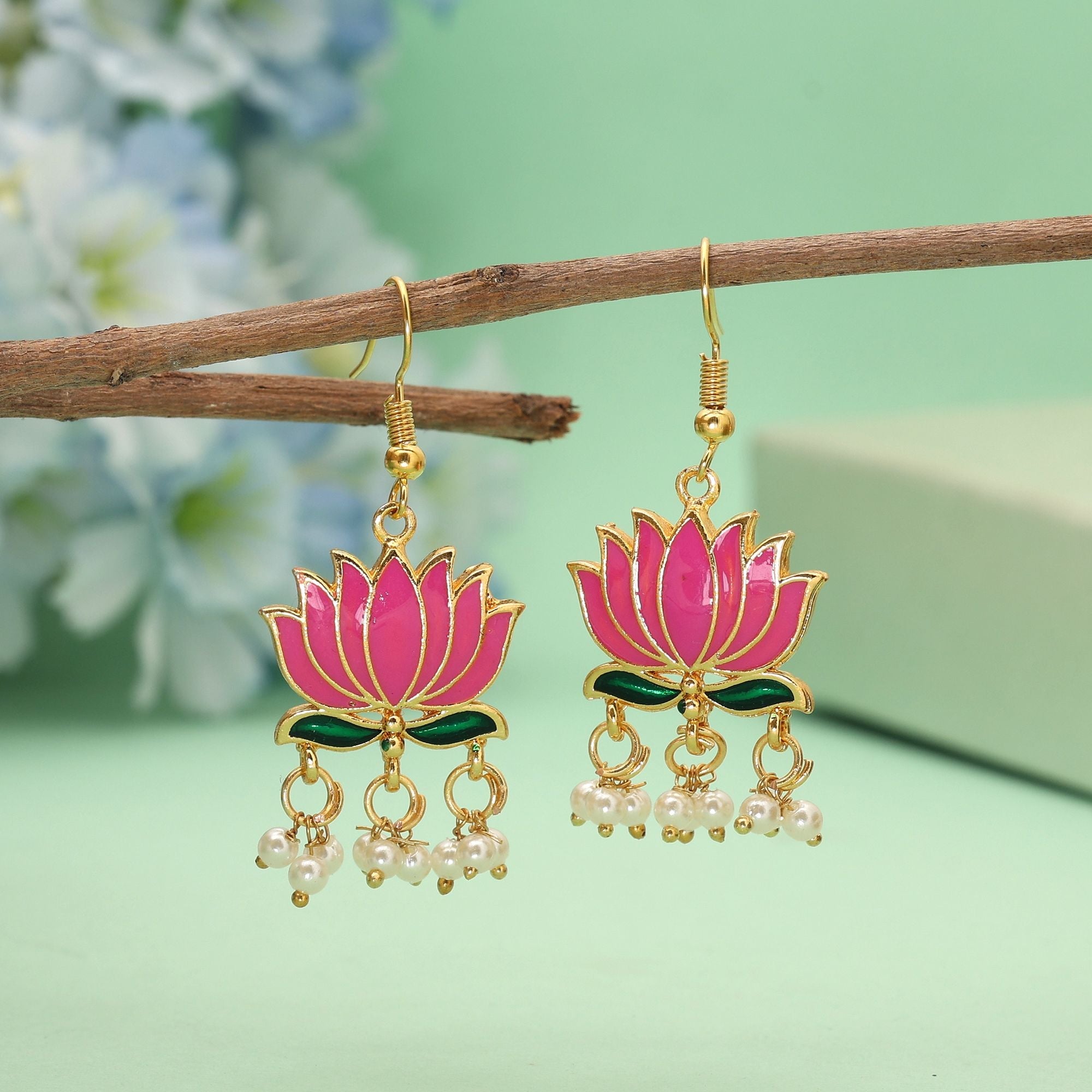 Pink Hand-Painted Meenakari Earrings