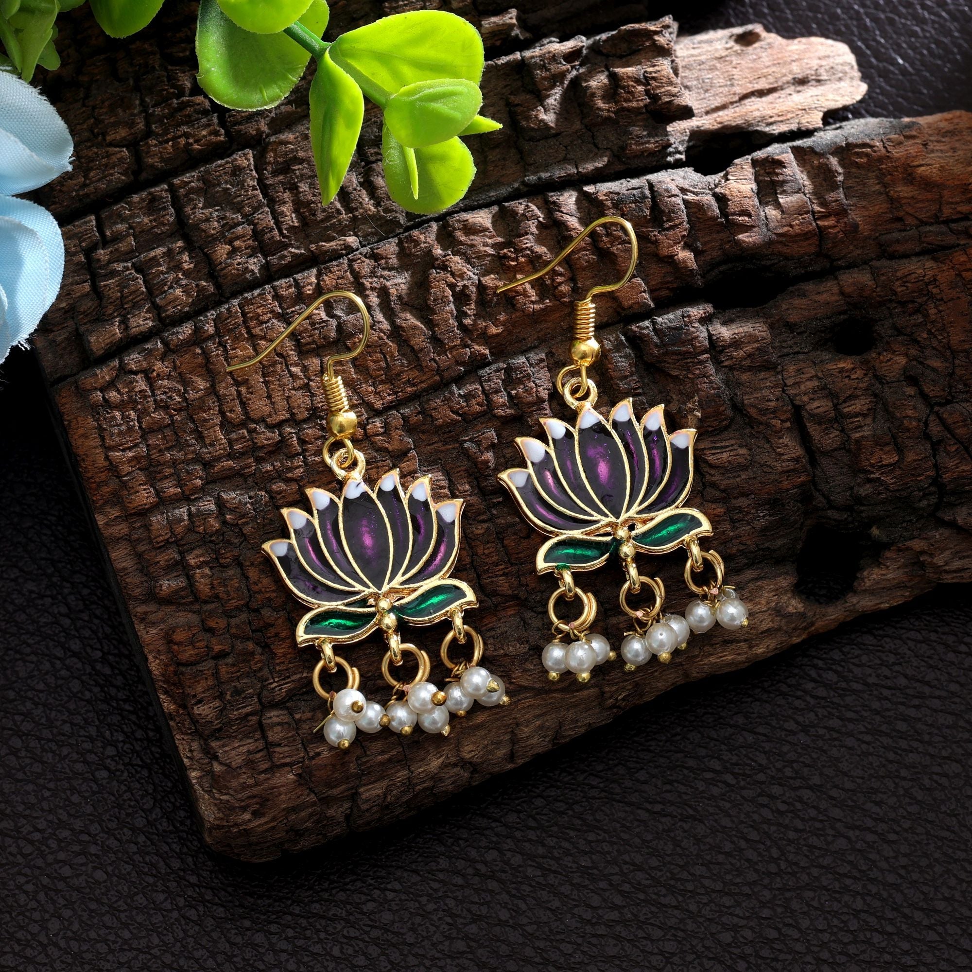 Purple Color Meenakari Earrings Traditional Ethnic Design