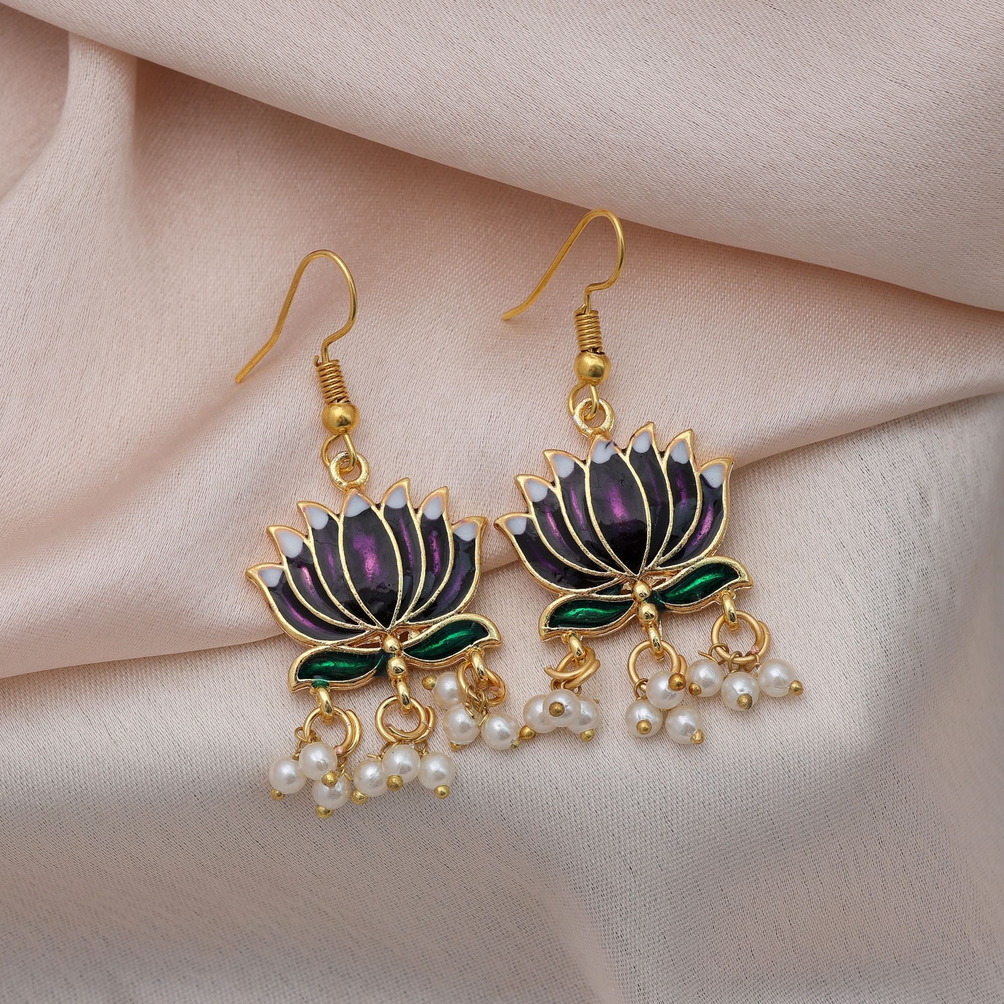 Purple Color Meenakari Earrings Traditional Ethnic Design