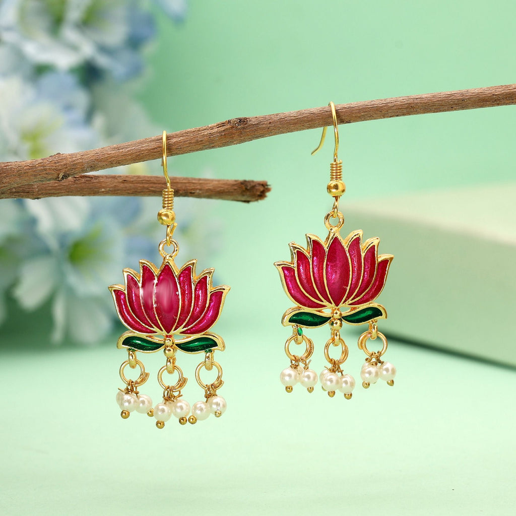 Rani Pink Lotus Meenakari Earrings