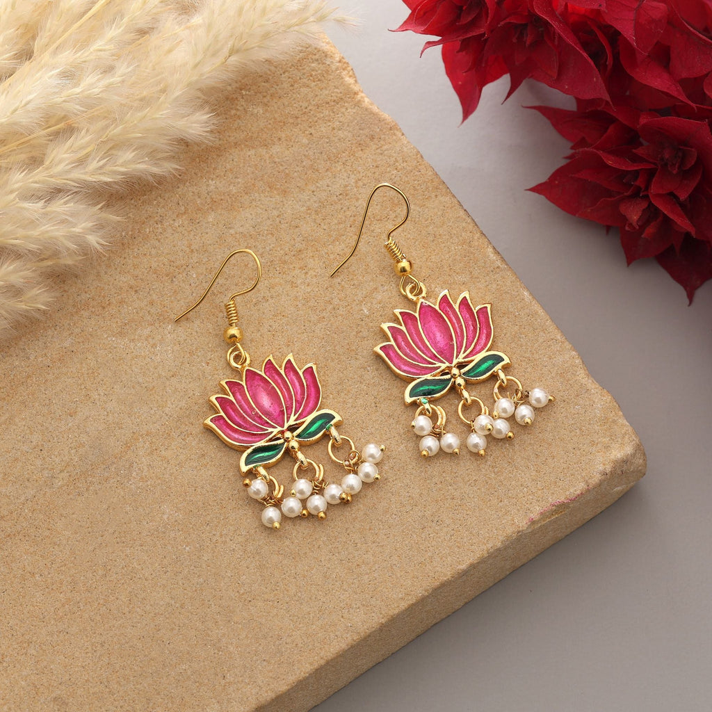 Rani Pink Lotus Meenakari Earrings