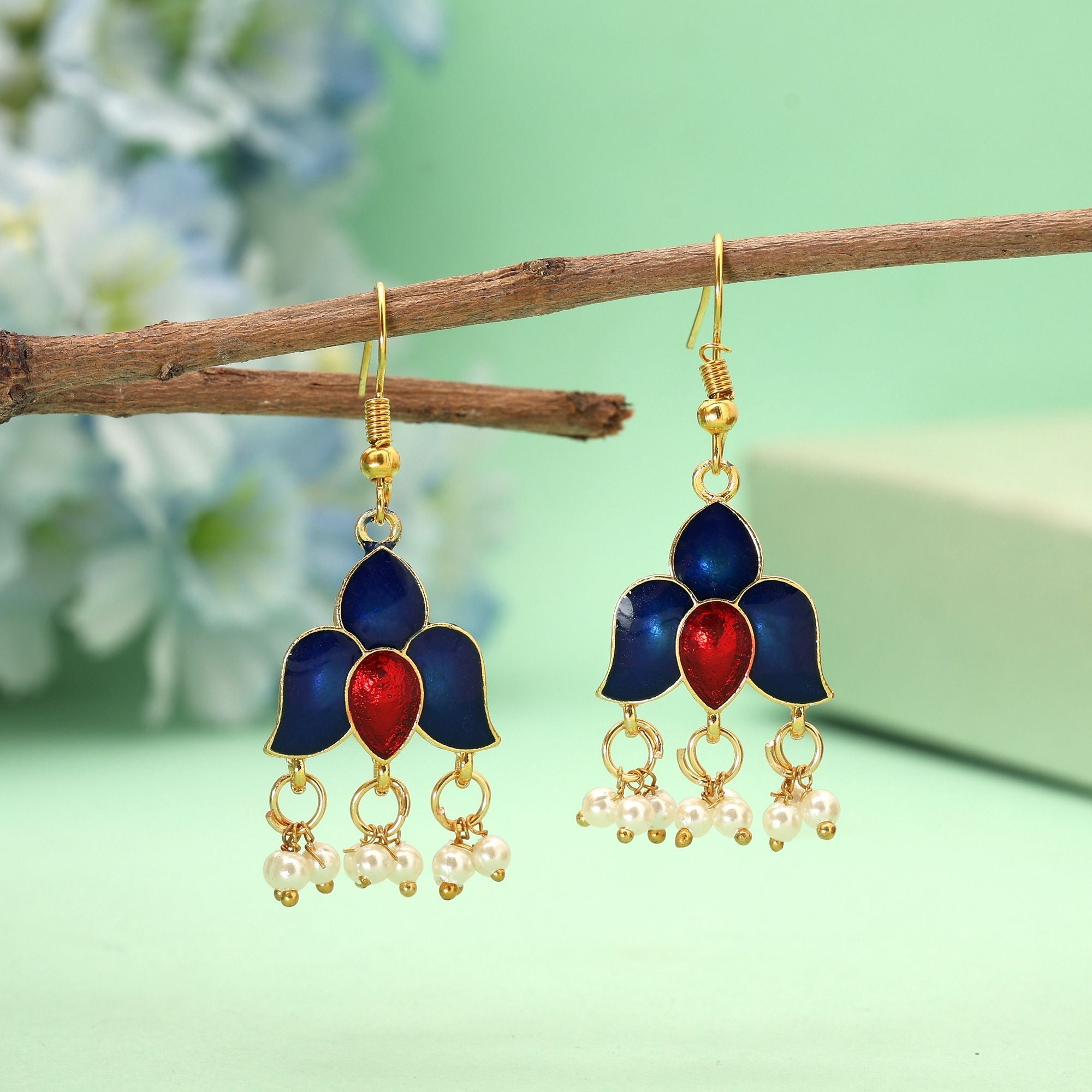 Blue Wedding Wear Meenakari Earrings