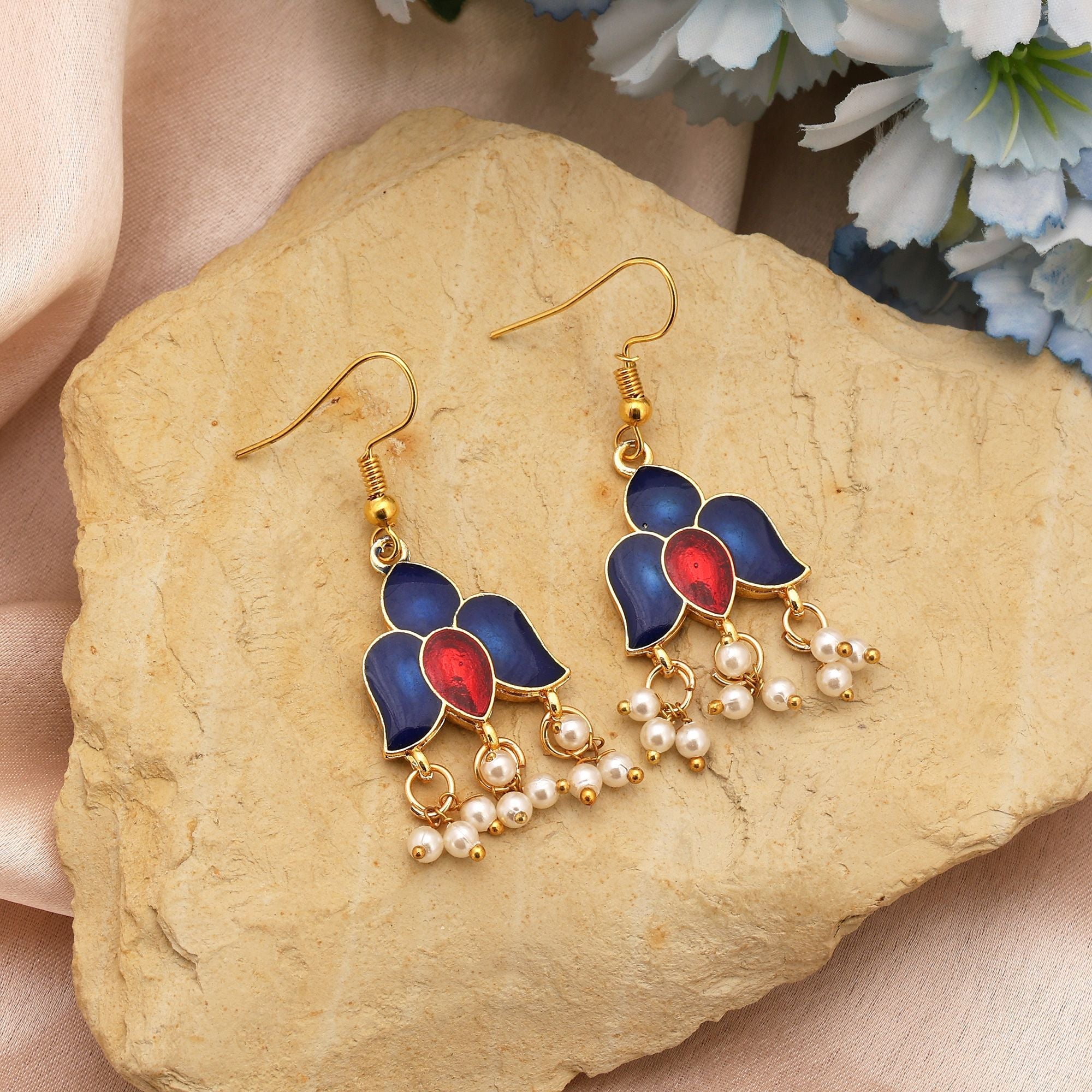 Blue Wedding Wear Meenakari Earrings