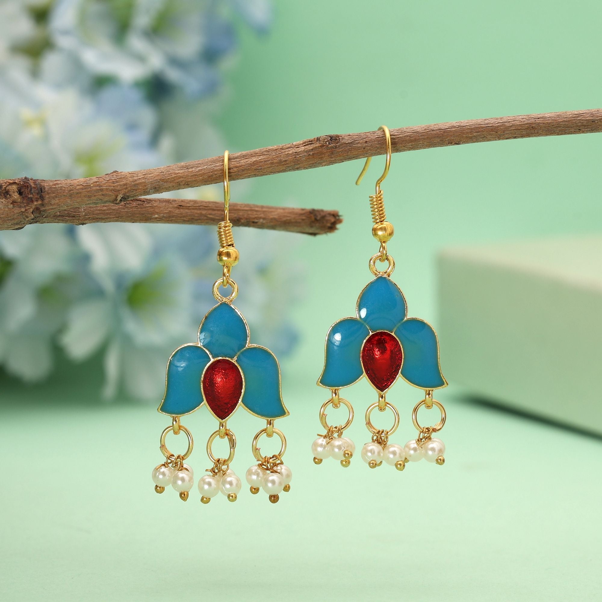 Firozi Rajasthani Meenakari Earrings