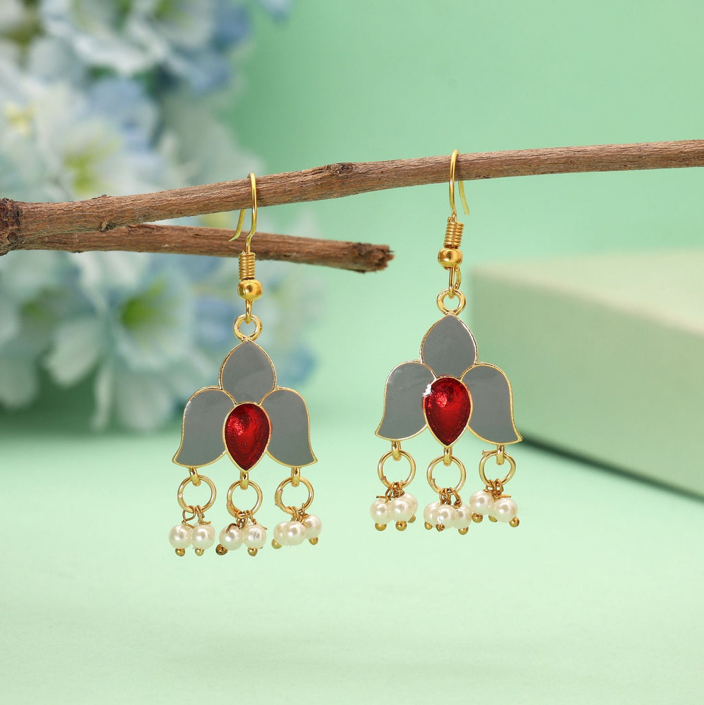 Grey Handcrafted Meenakari Earrings