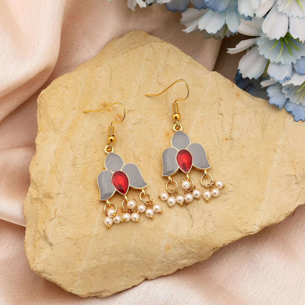 Grey Handcrafted Meenakari Earrings