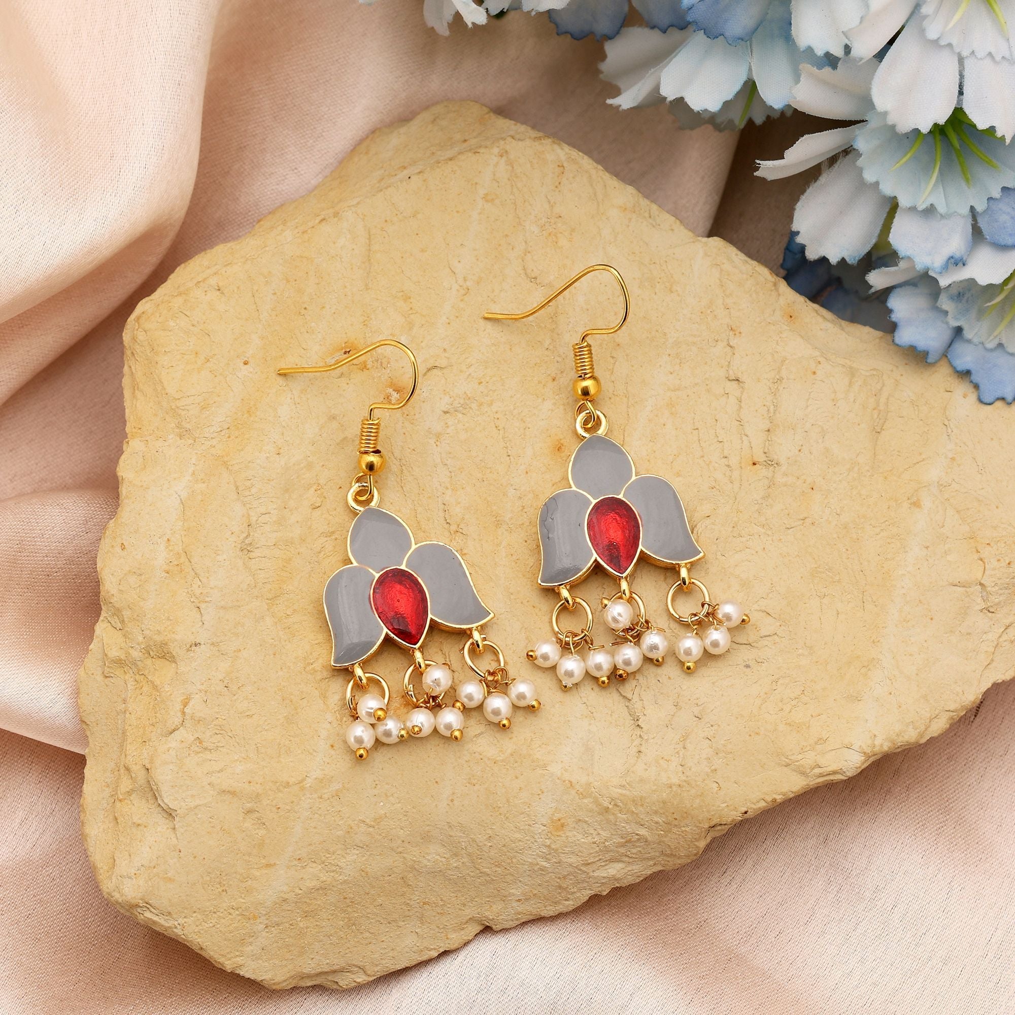 Grey Handcrafted Meenakari Earrings