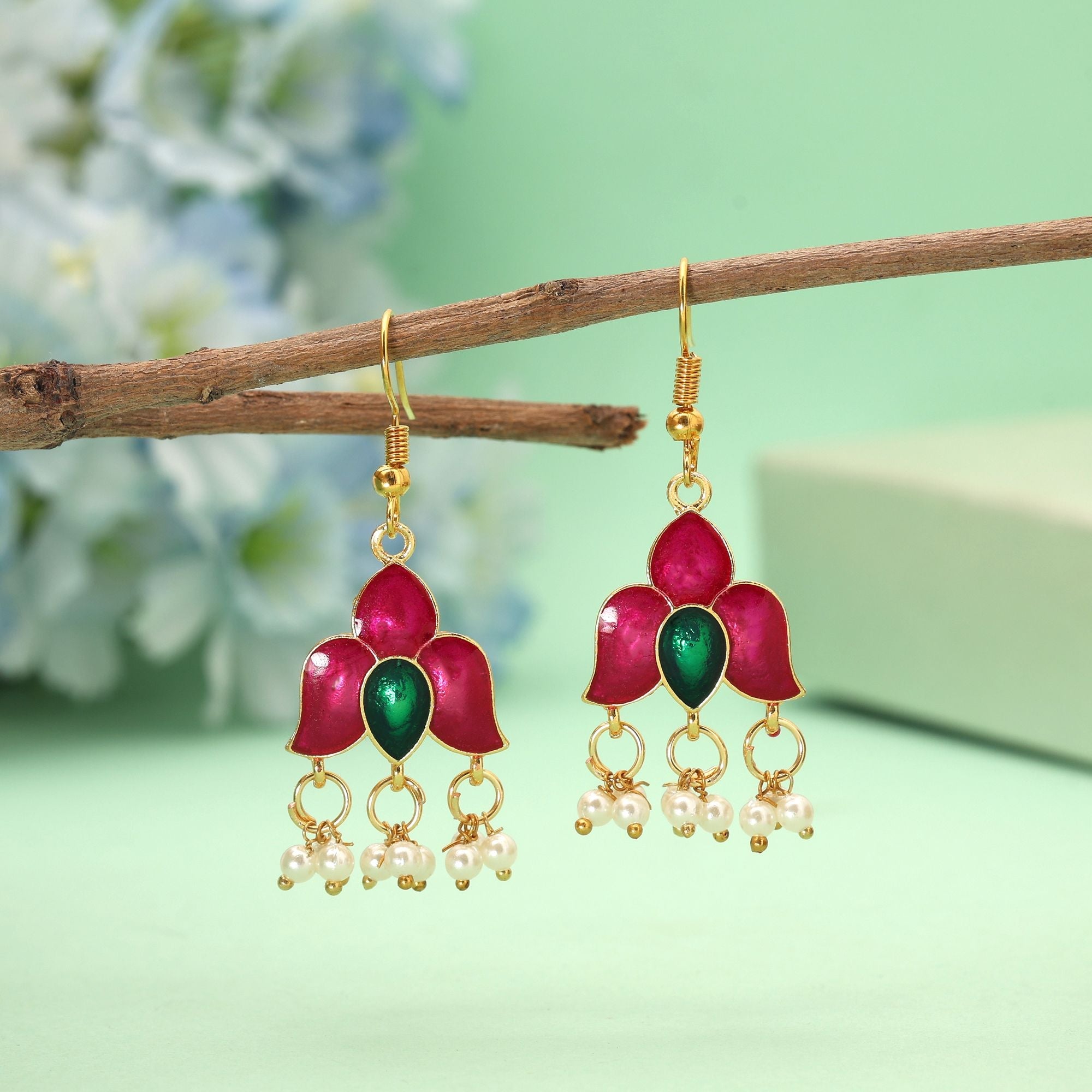 Magenta Bold Meenakari Earrings
