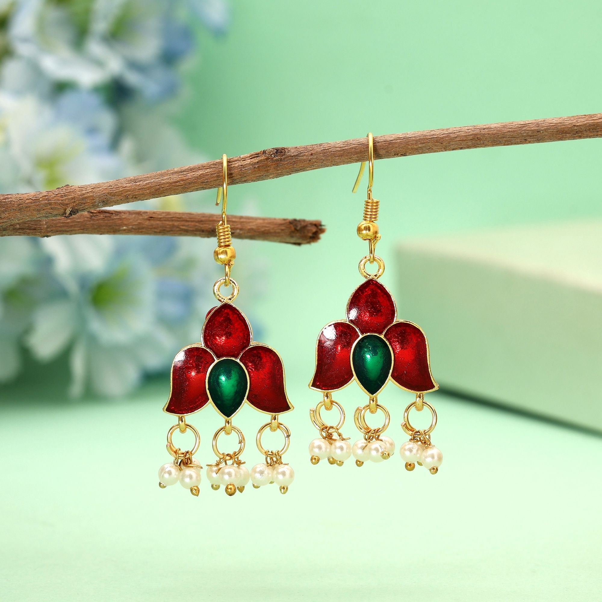 Maroon Bridal Meenakari Earrings