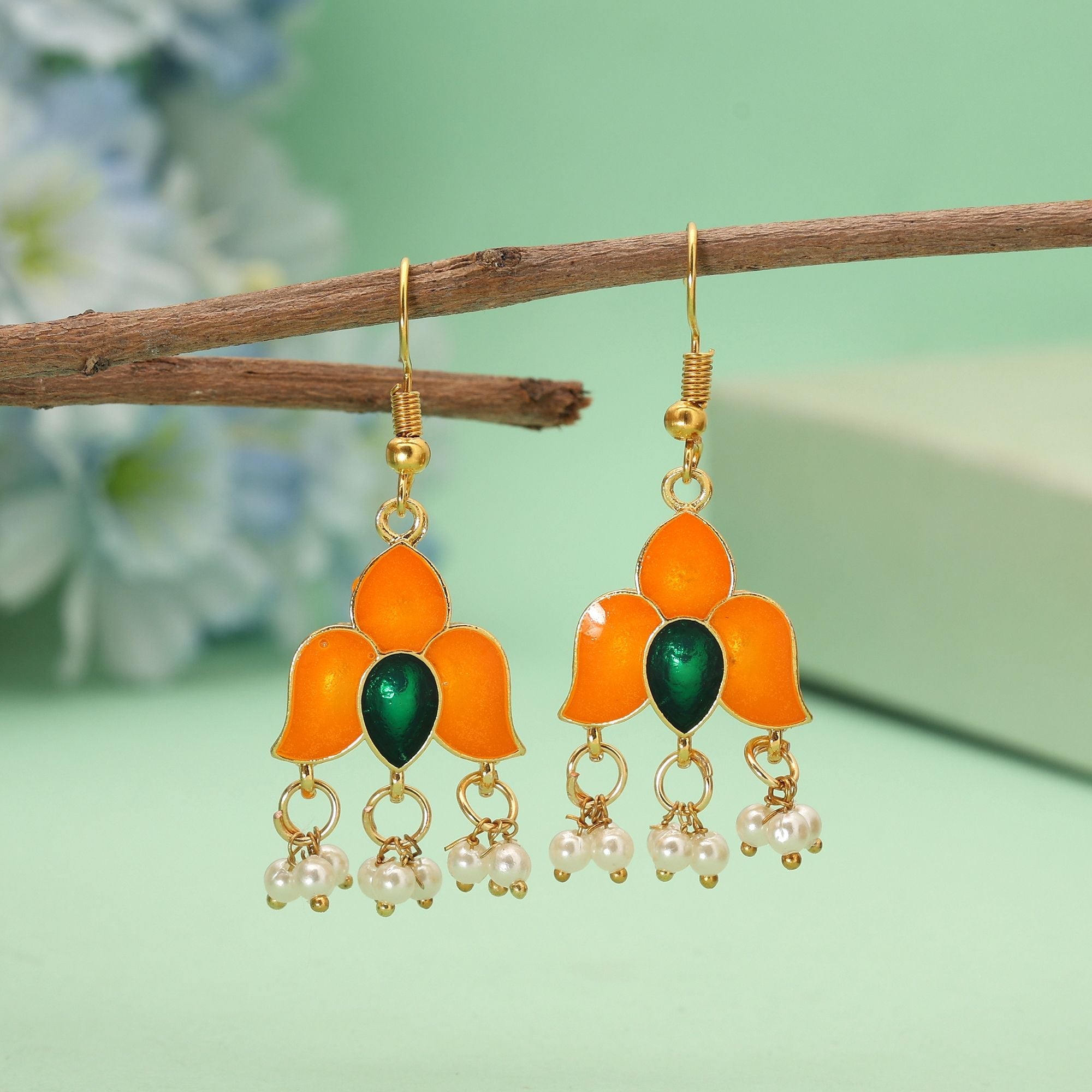 Orange Festive Meenakari Earrings