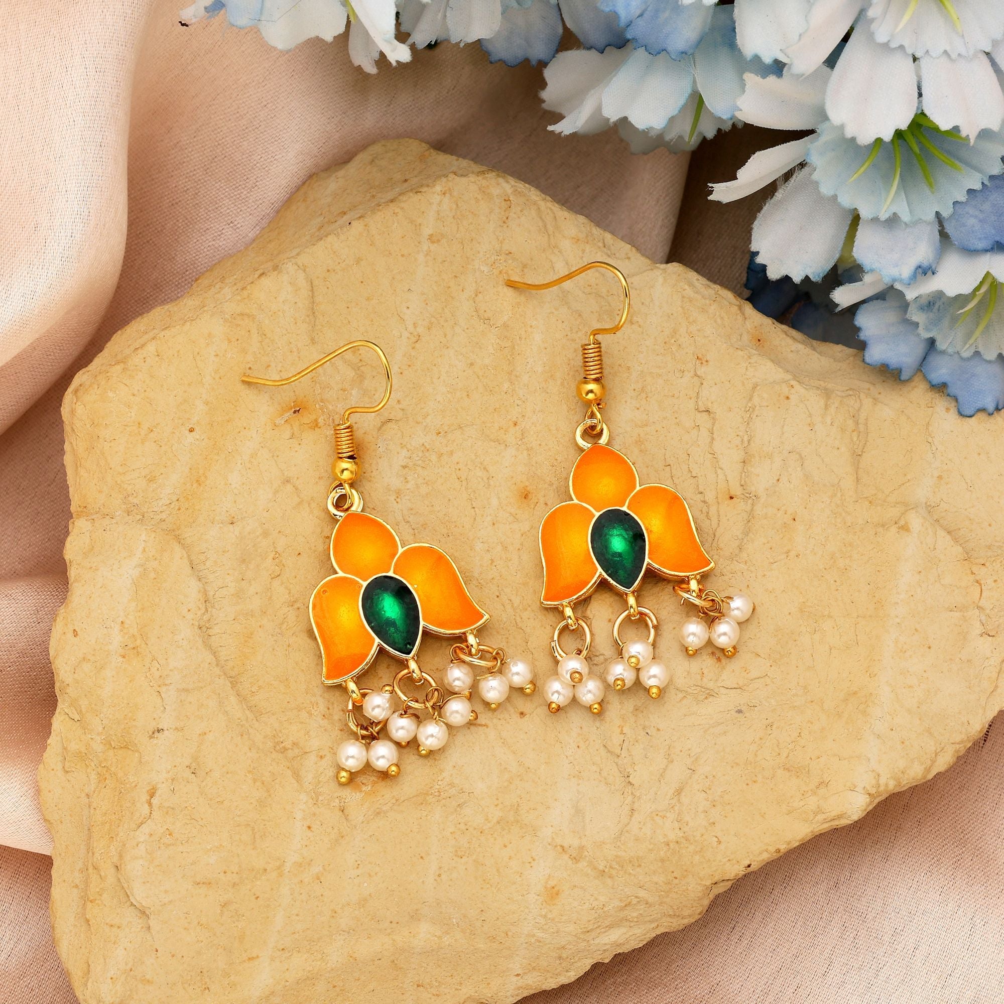 Orange Festive Meenakari Earrings