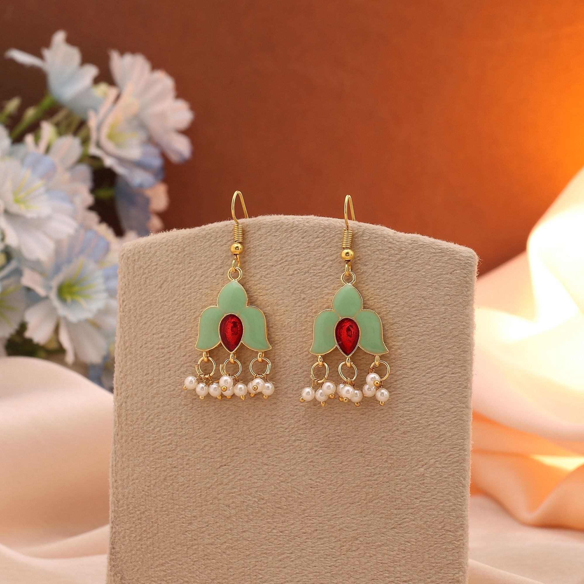 Pista Green Soothing Meenakari Earrings