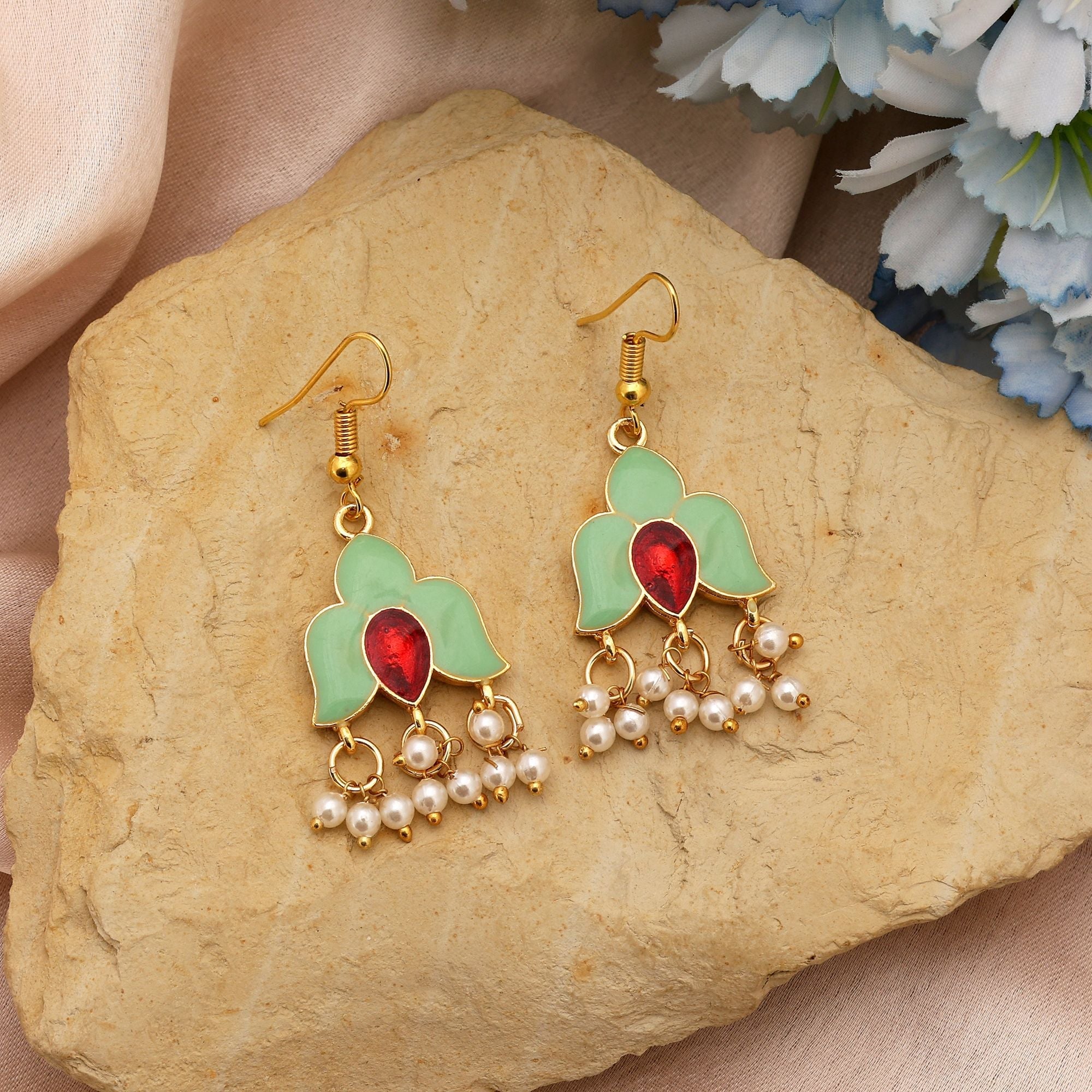 Pista Green Soothing Meenakari Earrings
