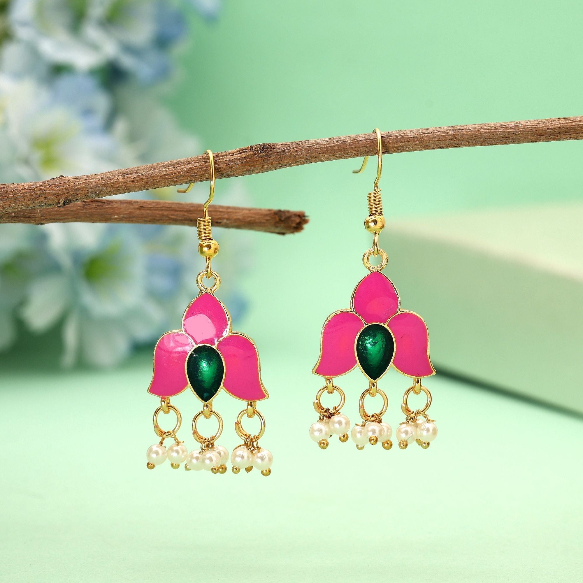 Pink Craftsmanship Meenakari Earrings
