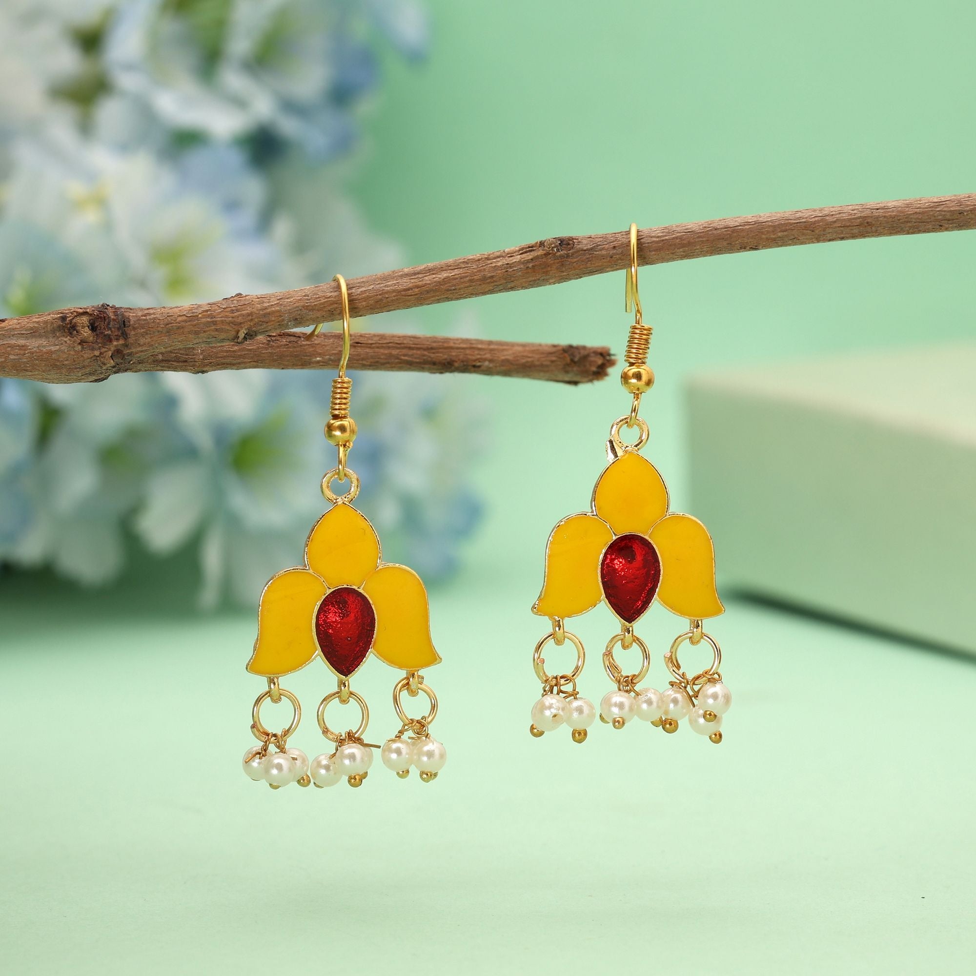 Yellow Traditional Meenakari Earrings
