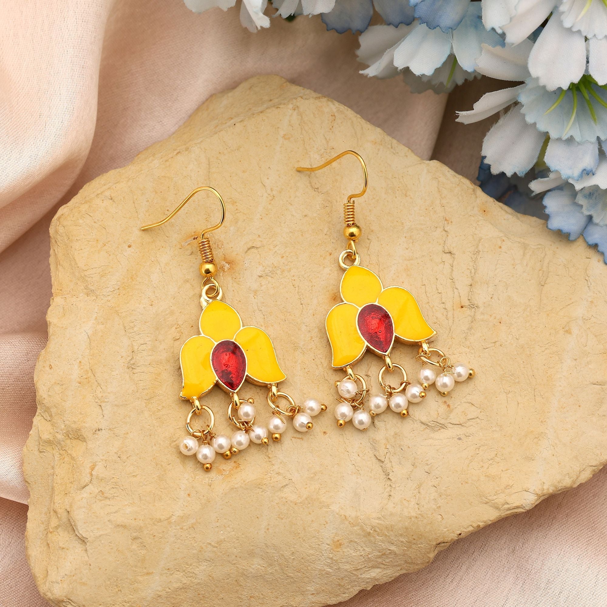 Yellow Traditional Meenakari Earrings