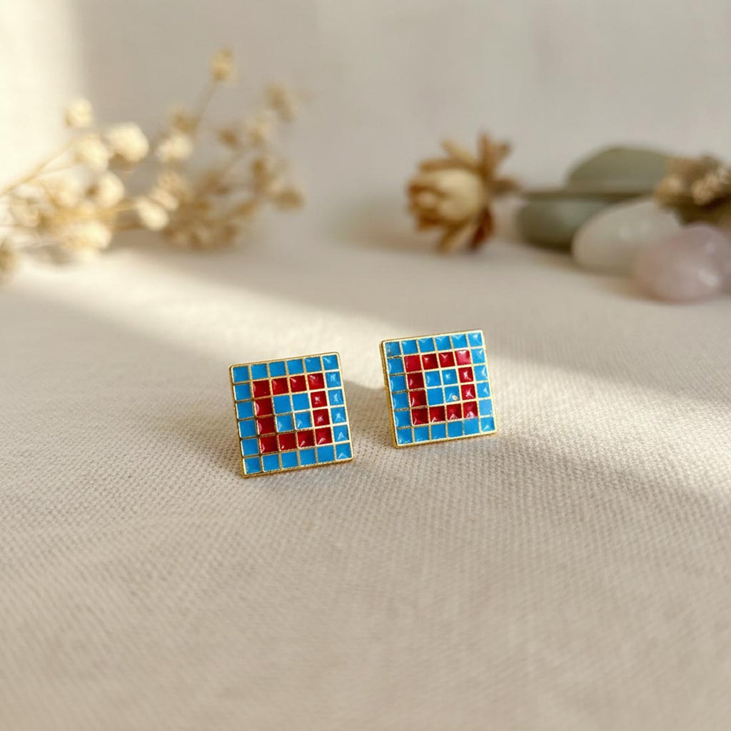 Firozi & Red Color Meenakari Earrings (MKE127FRZ)