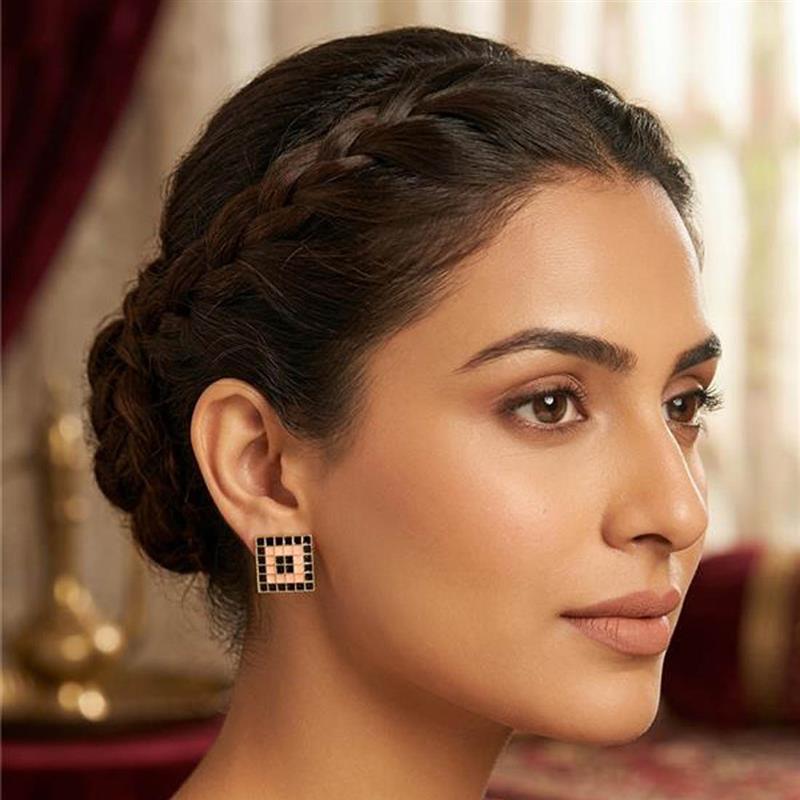 Peach & Black Color Meenakari Earrings (MKE127PCH)