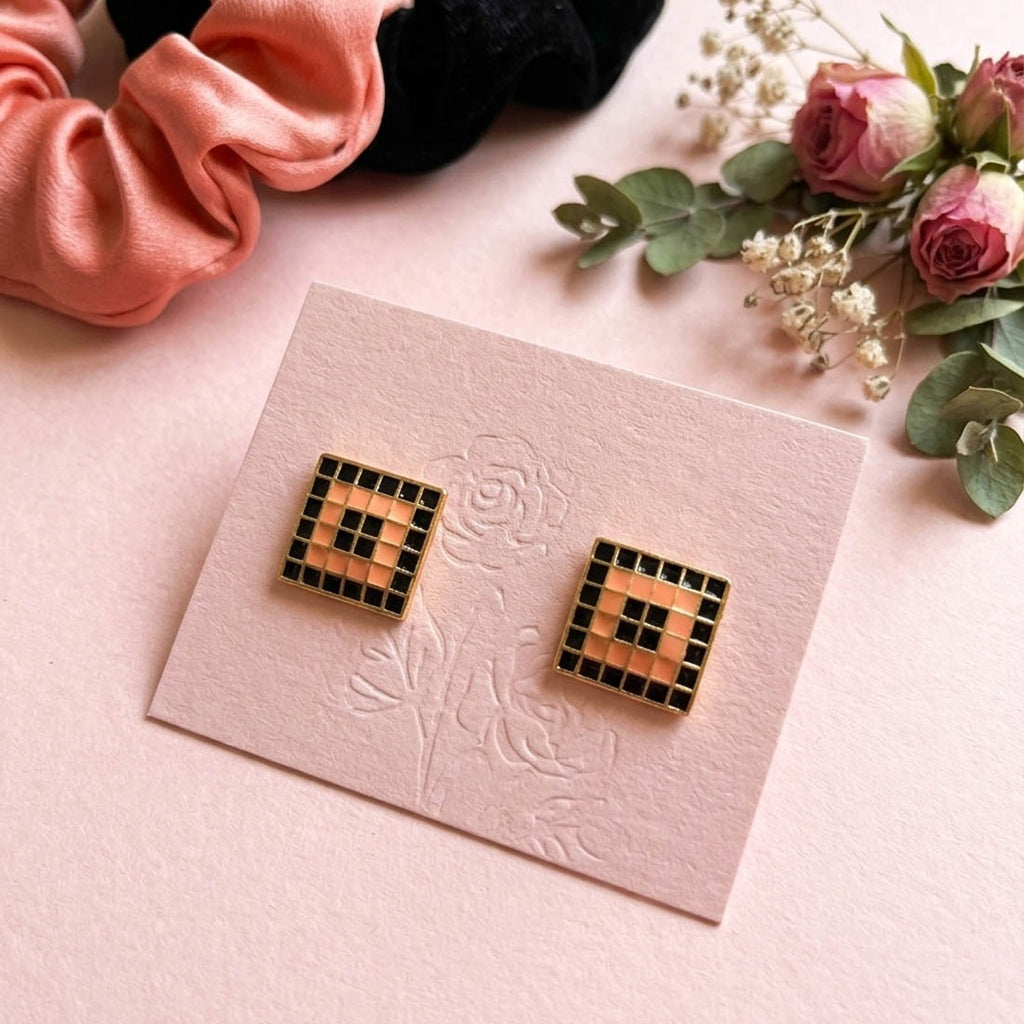 Peach & Black Color Meenakari Earrings (MKE127PCH)