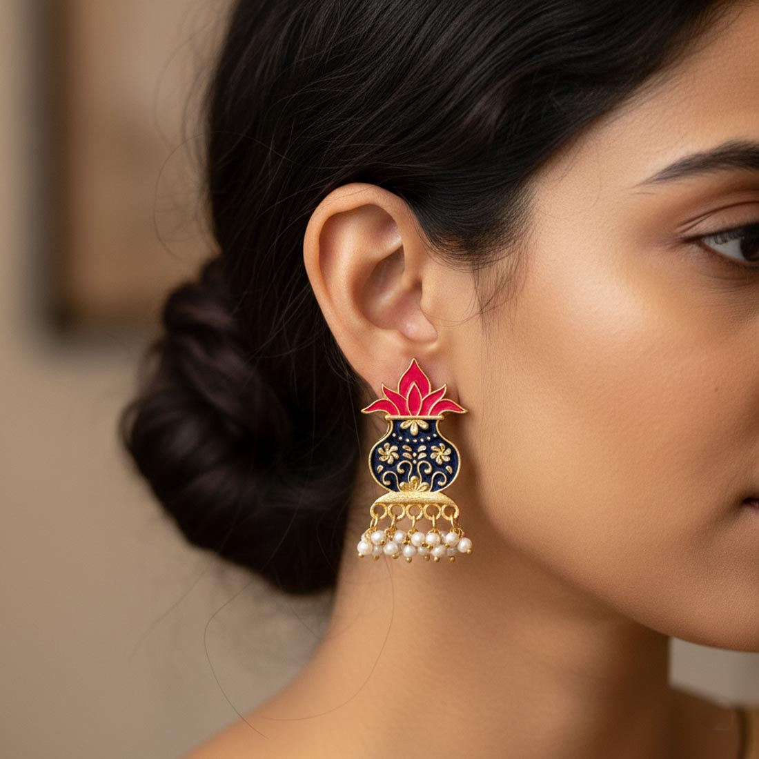 Blue & Rani Color Meenakari Earrings (MKE128BLU)
