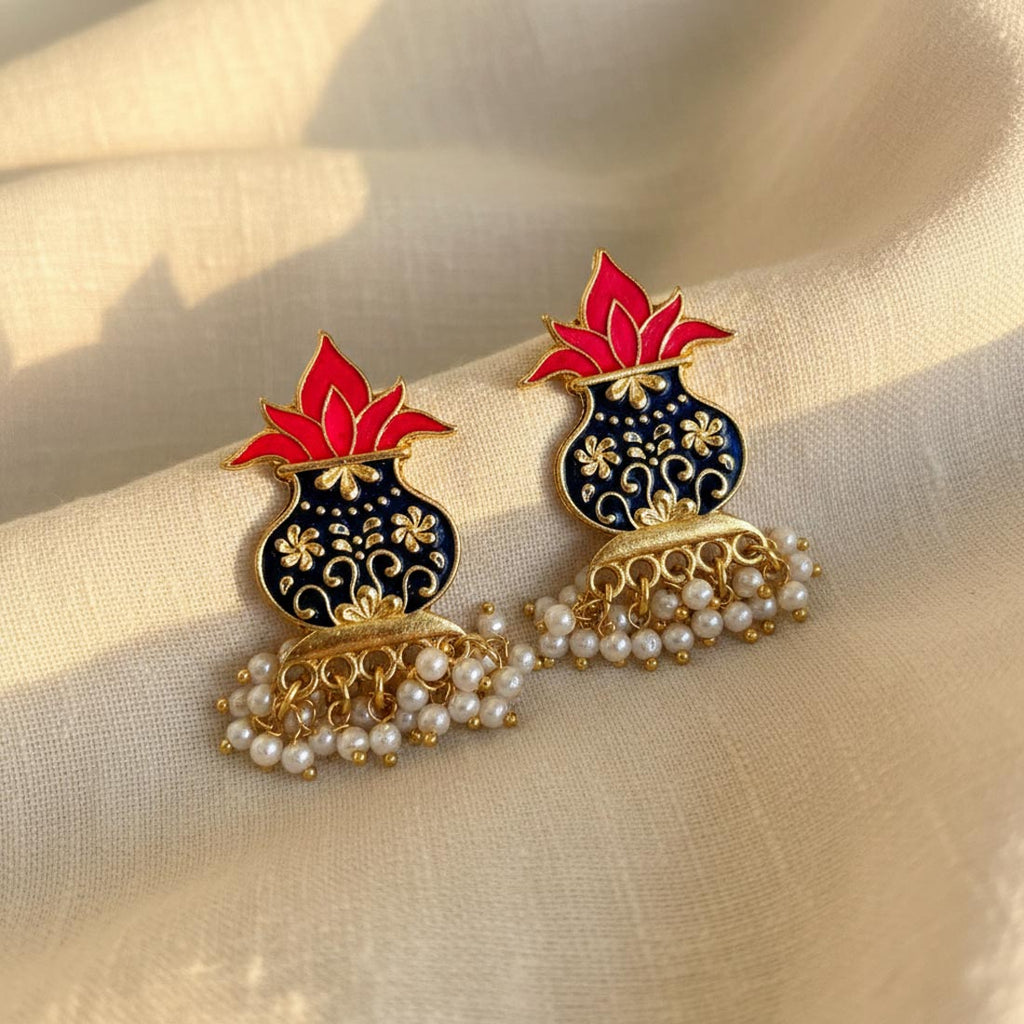 Blue & Rani Color Meenakari Earrings (MKE128BLU)