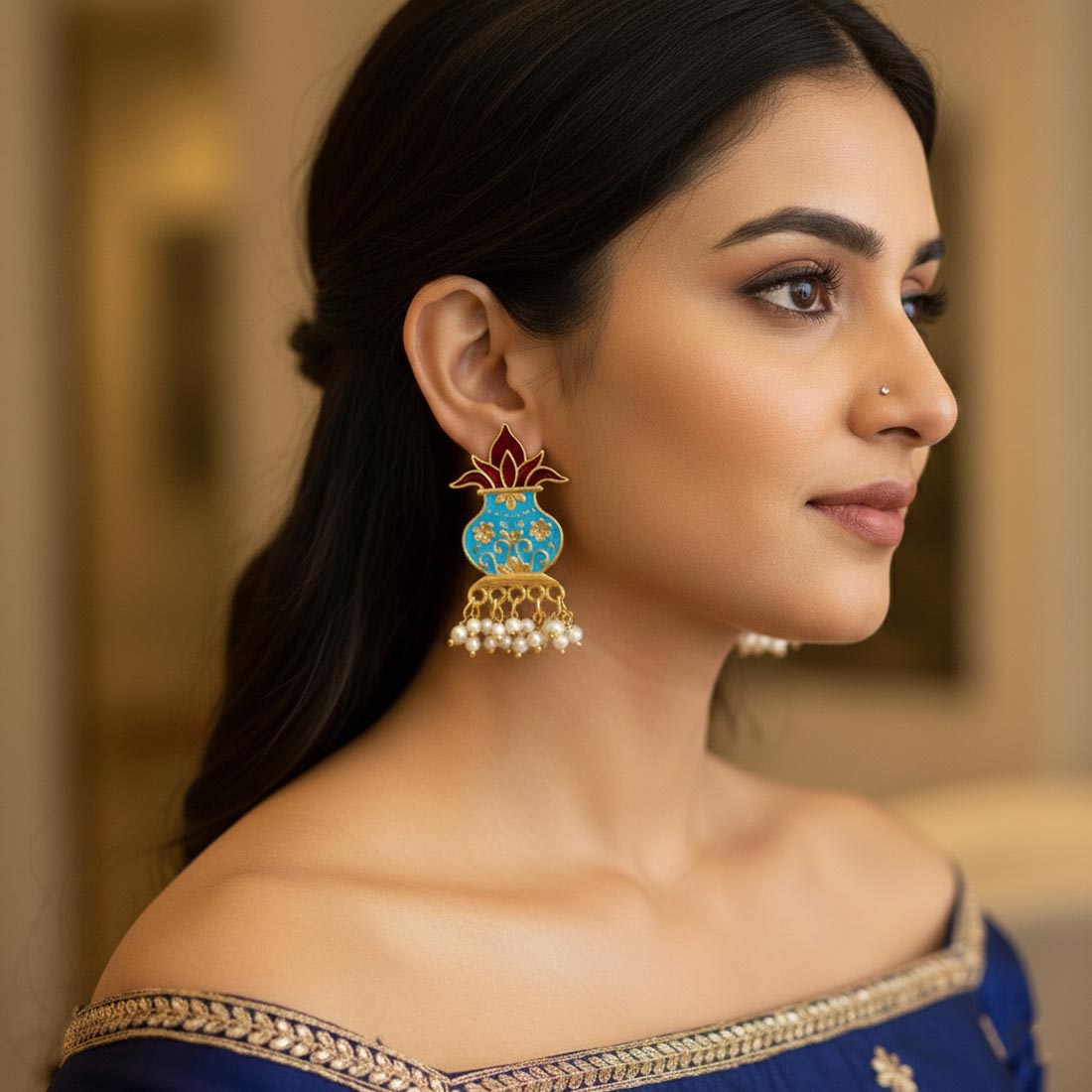 Firozi & Maroon Color Meenakari Earrings (MKE128FRZ)