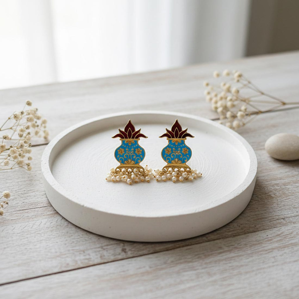 Firozi & Maroon Color Meenakari Earrings (MKE128FRZ)