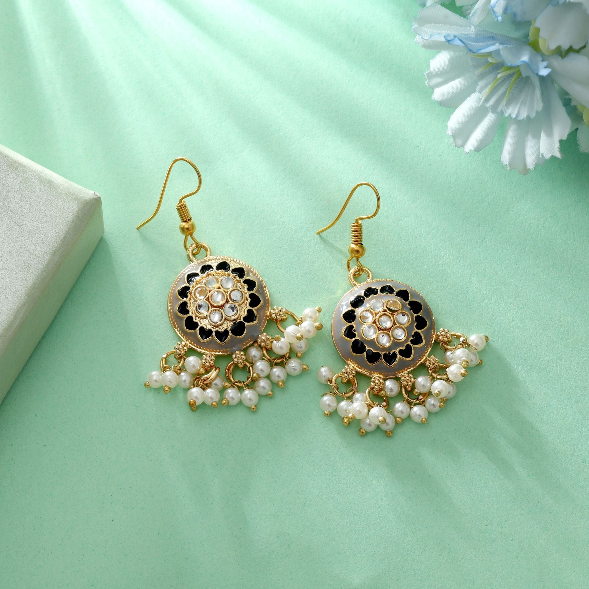 Grey Color Meenakari Earrings Minimal Traditional Style