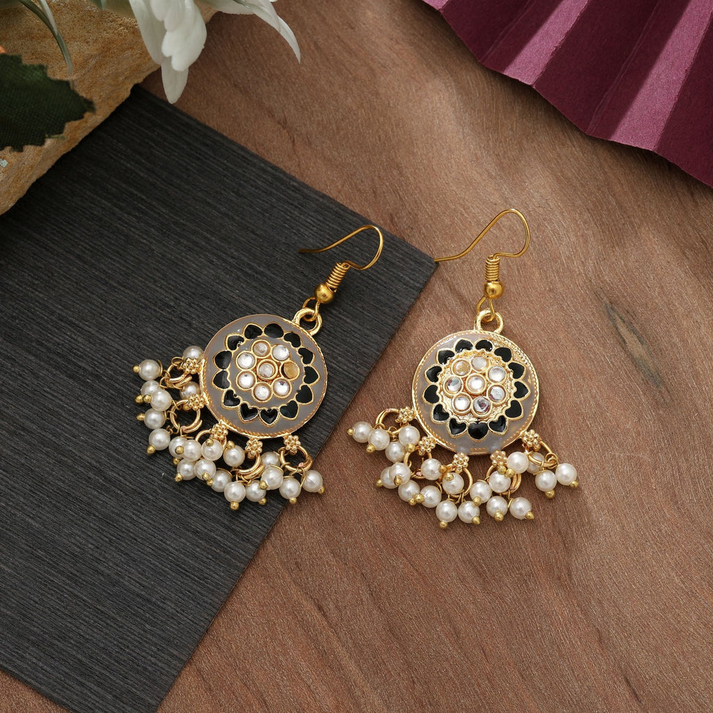 Grey Color Meenakari Earrings Minimal Traditional Style