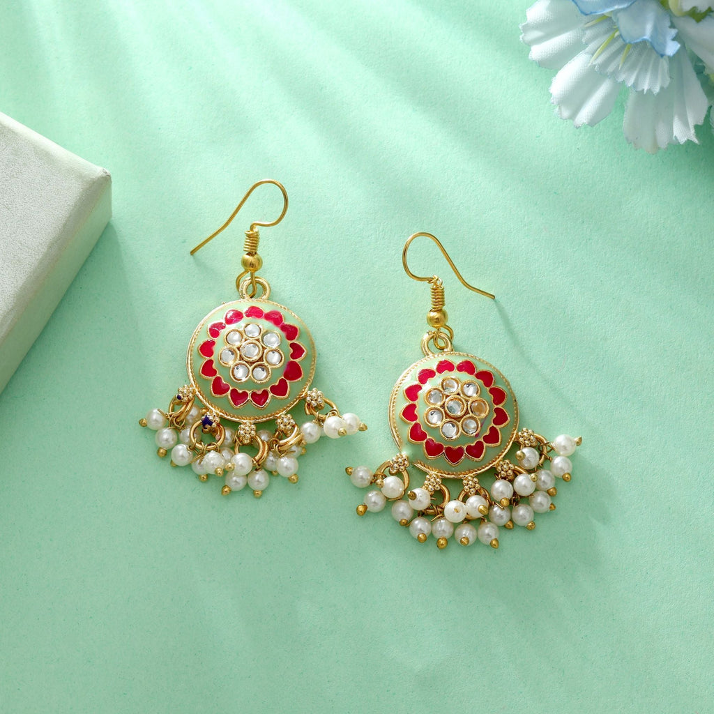 Pista Green Color Meenakari Earrings Festive Traditional