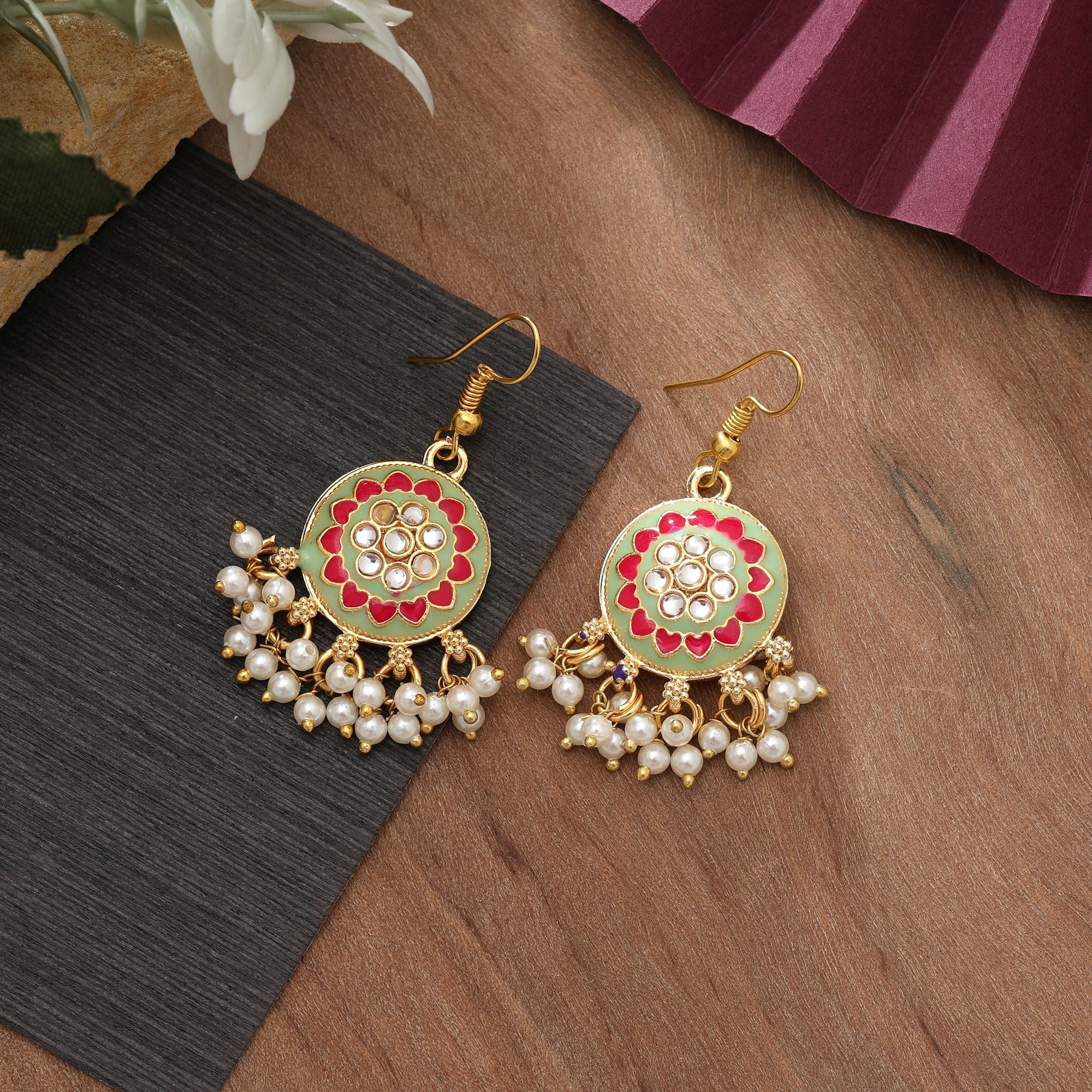 Pista Green Color Meenakari Earrings Festive Traditional