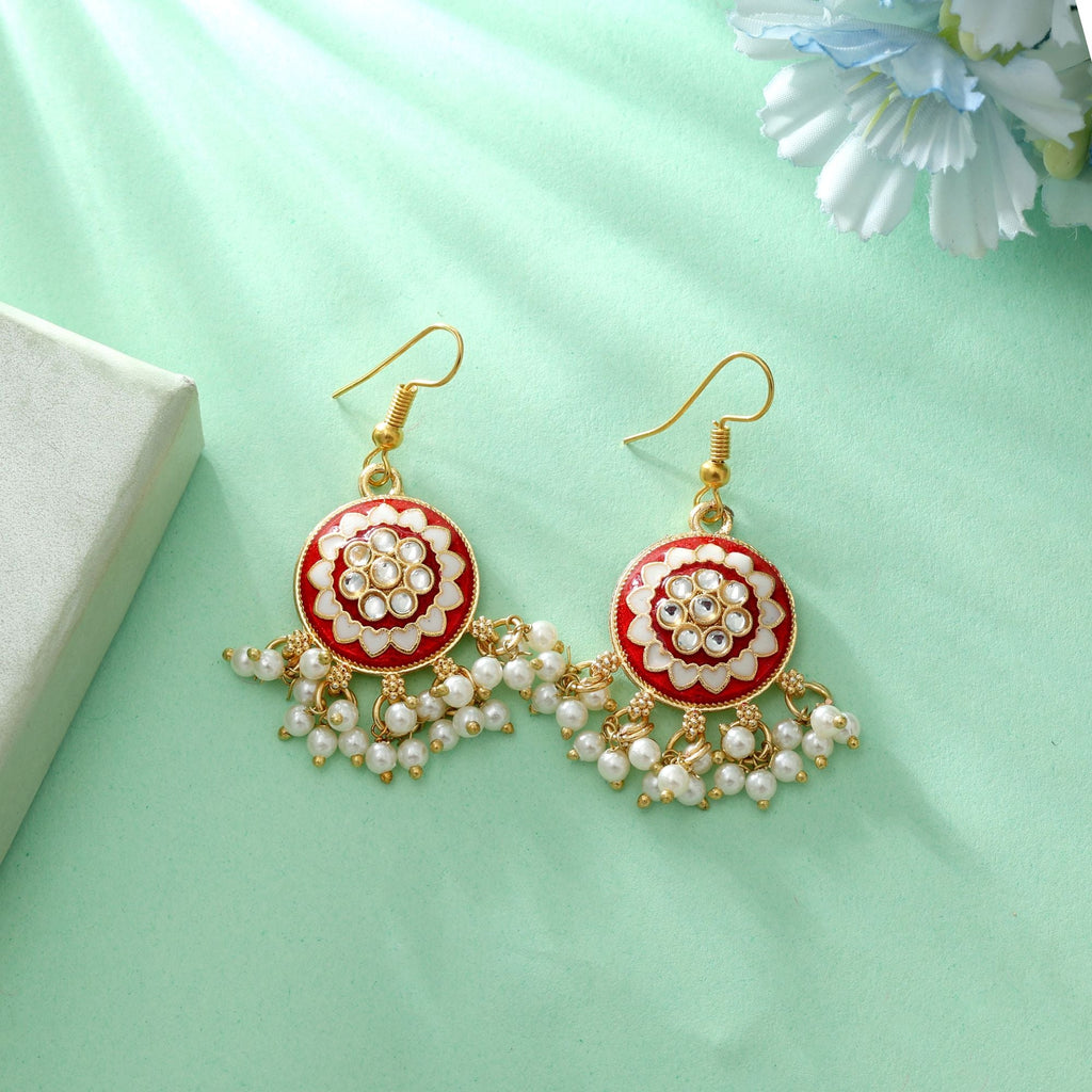 Red Color Meenakari Earrings Bridal Ethnic Wear