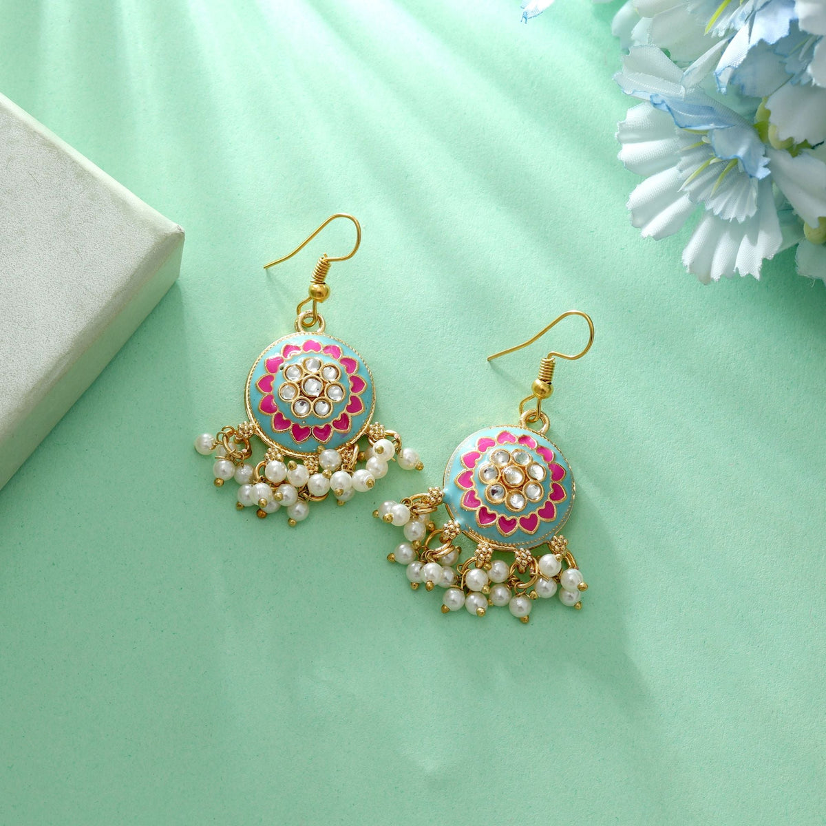 Sky Blue Color Meenakari Earrings Elegant Daily Wear