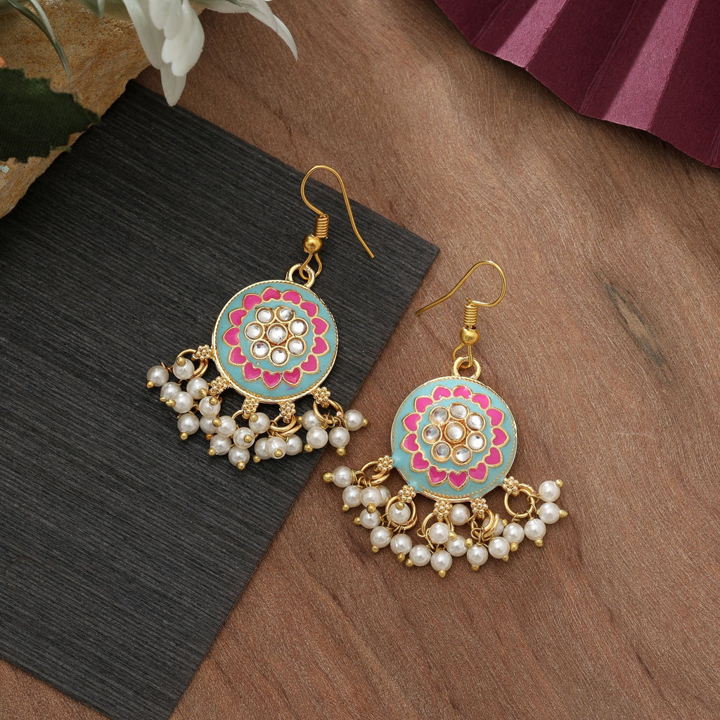 Sky Blue Color Meenakari Earrings Elegant Daily Wear